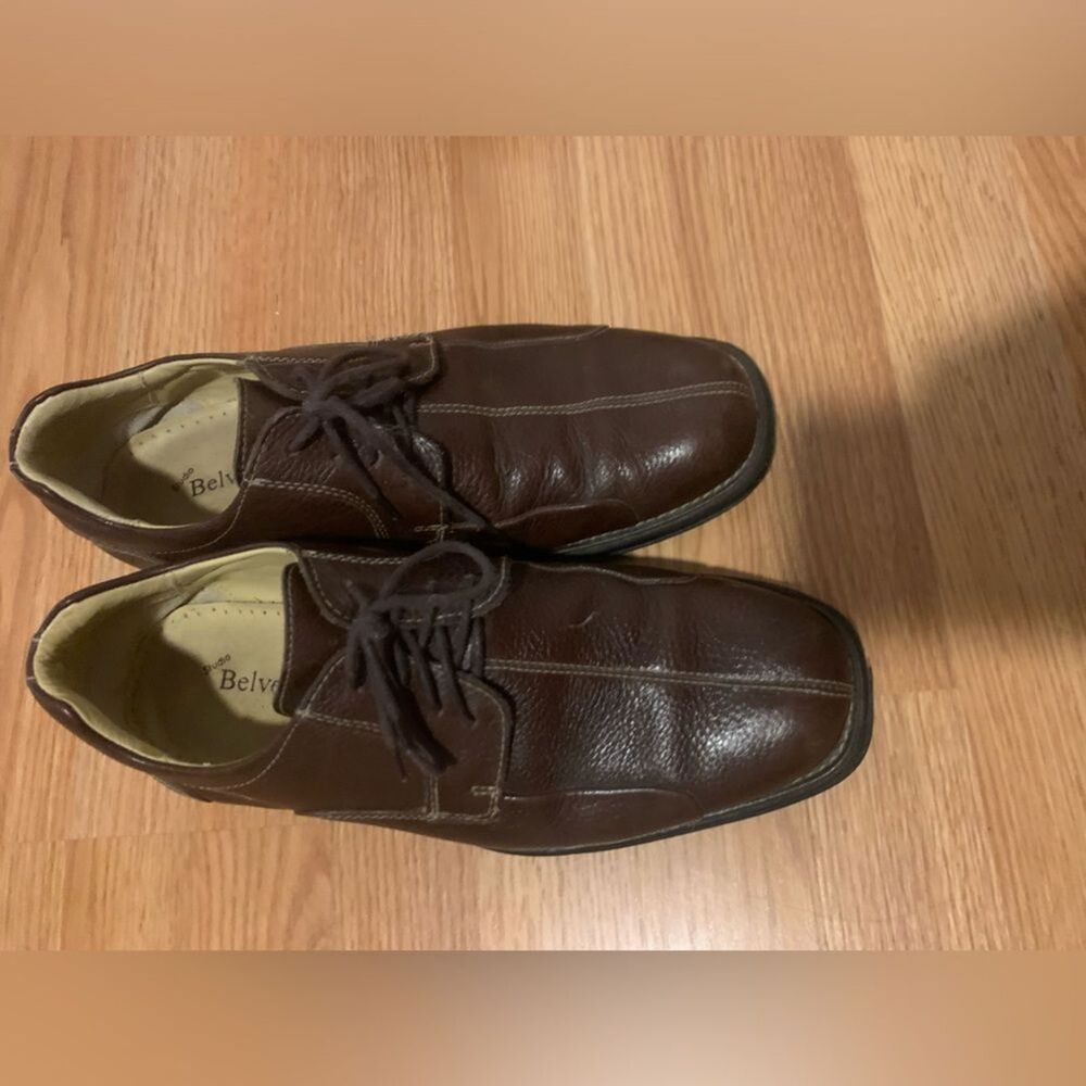 Mens Leather Oxford Lace Up Shoes Studio Belvedere Bay Bridge 10D Brown